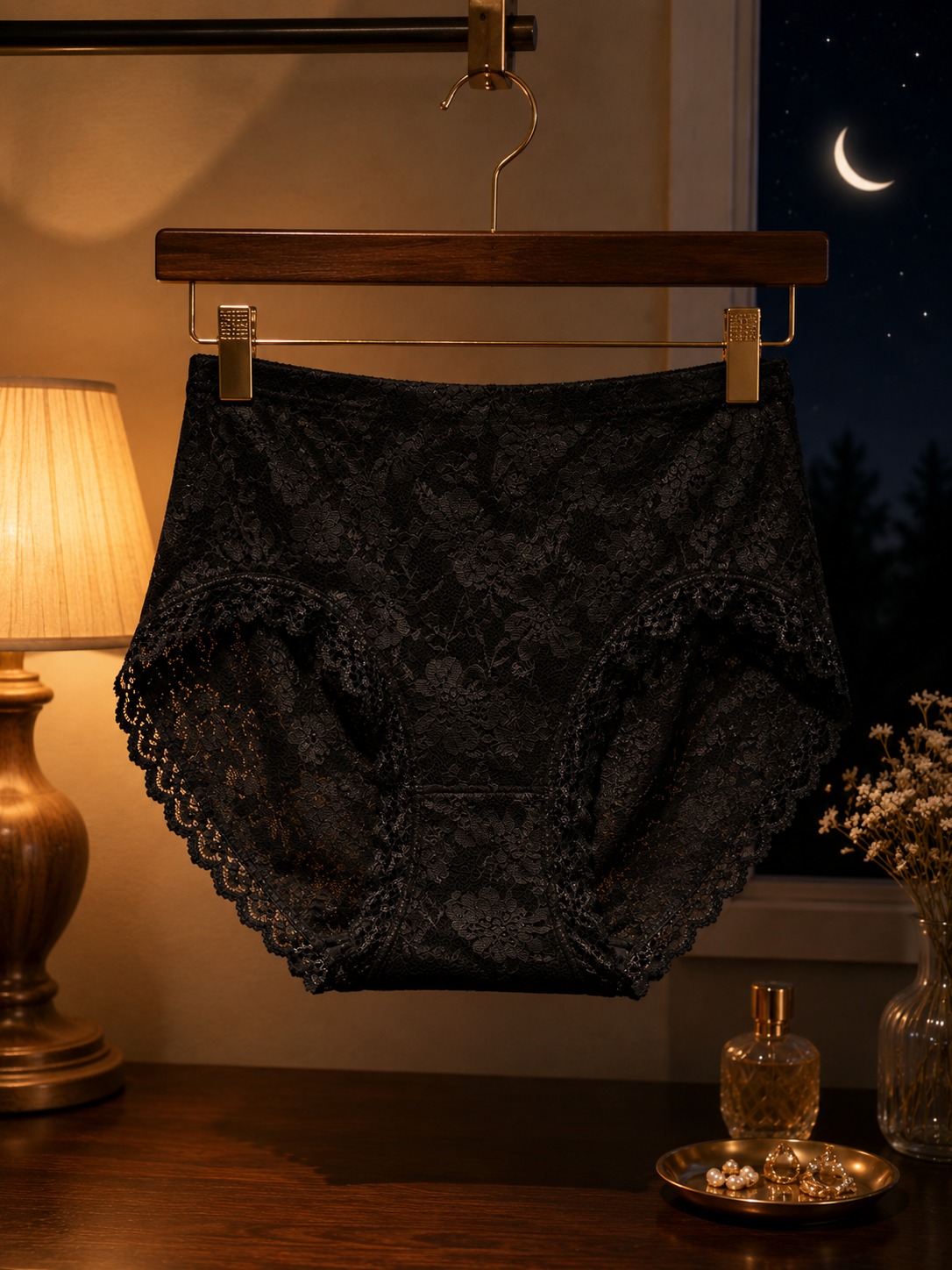 Softellewear Women's Premium Floral Lace Boyshort Panty – Classic Black